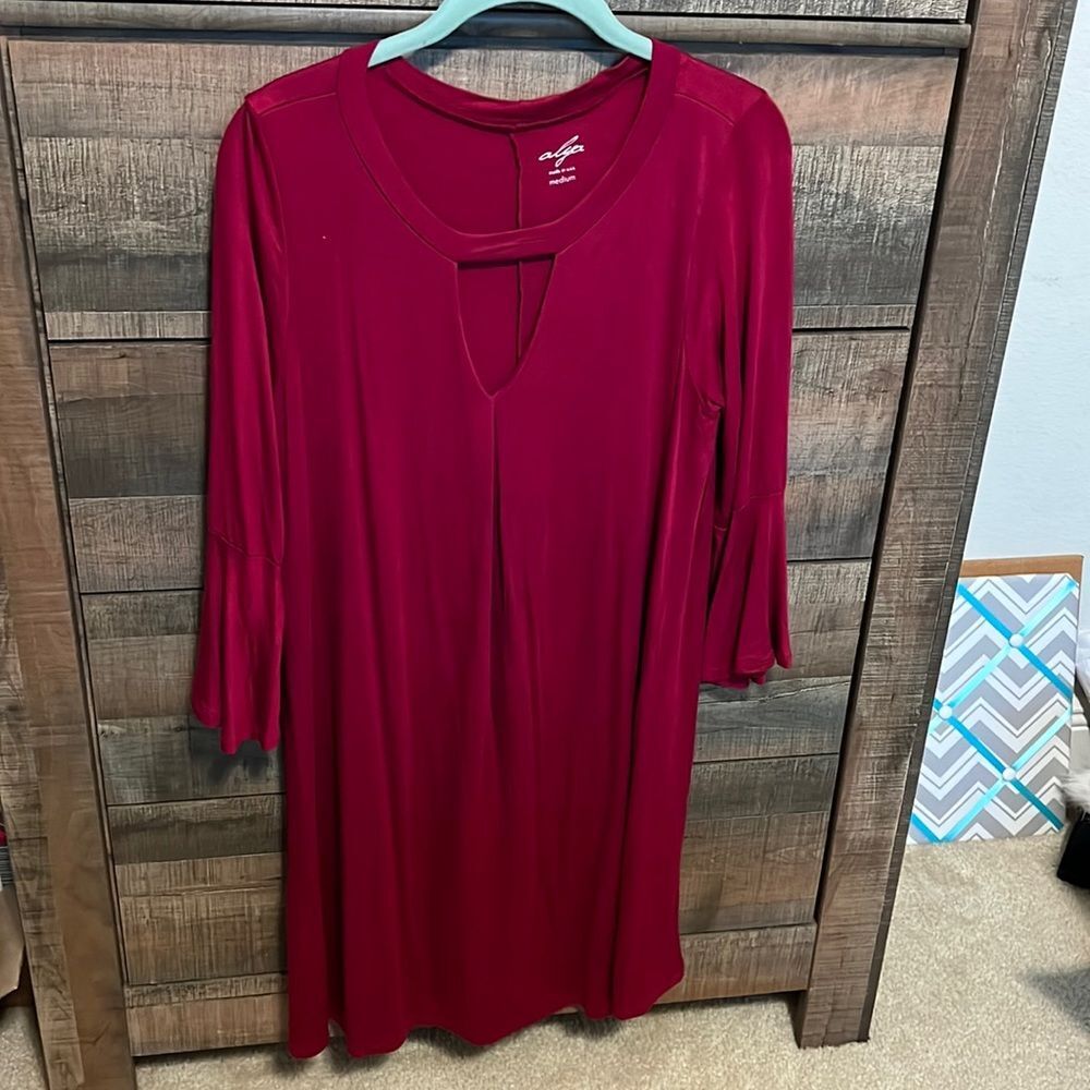 Maroon Swing Dress, 3/4 Sleeve, Size M